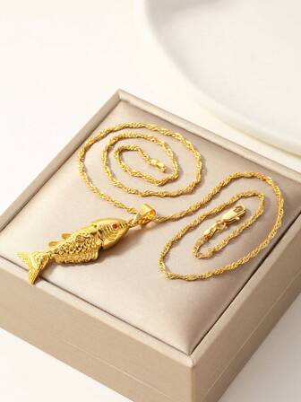 1件简约幸运锦鲤鱼吊坠项链，摆动尾巴设计，适合日常佩戴