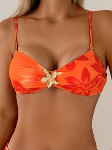 Bộ đồ bơi maxi đi biển 3 mảnh kiểu Âu & Mỹ mới, bikini in họa tiết thời trang gợi cảm cho kỳ nghỉ hè. - trái cam - Xem 3