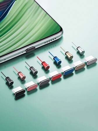 Set de 2 piezas (color aleatorio) Tapón antipolvo Tipo-C + Tapón para auriculares, compatible con adaptador de carga de Apple, Android, cubierta antipolvo, enchufe de metal