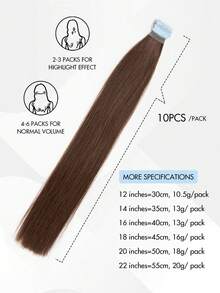 10pcs Mini Tape-In Hair Extensions, Real Human Hair, 12-22 Inch Straight, Invisible Seamless Adhesive, Suitable For Women, Christmas Gift - Multicolor - View 5
