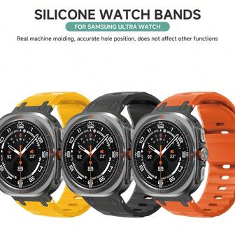 רצועת שעון ספורטיבית מסיליקון רכה עם גימור מתכתי תואמת לסמסונג גלקסי שעון אולטרה 7 אולטרה 47 מ"מ, עמידה ונוחה, צמיד אופנתי ללבישה יומיומית בחוץ