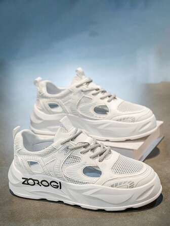 Men's Breathable Versatile Thin Mesh Casual Sports Sneakers, Soft Sole Perforated Hollow Shoes, Suitable For All Seasons