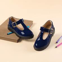 Girls Shoes School Mary Jane Uniform Dress Shoes Kids Loafers T-Strap Flats - Màu xanh navy bóng - Xem 7