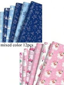 12 piezas Papel de regalo azul de Navidad - Patrón de copos de nieve y renos, para cajas de regalo, recuerdos y decoración, papel de regalo de Navidad, decoraciones de fiesta de Navidad, patrón aleatorio
