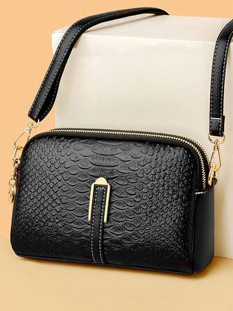 Vintage Crocodile Embossed Crossbody Bag, Vintage Diamond Checkered Embossed Crossbody Bag, Vintage PU Leather Shoulder Bag, Women's Versatile Handbags And Purses