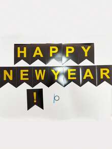 1 Set - New Year Decorative Pull-Up Banners, Happy New Year Banner With Black Flags And Gold Letters, Happy New Year Letter Pull-Up Banners. Ideal For New Year Party Decorations, Year-End Party Decorations, New Year Gifts, New Year Ornaments, New Year Presents, Happy New Year. - Multicolor - View 7