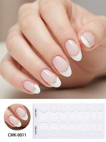 Bộ 16 miếng dán móng tay gel không tia UV kiểu Pháp, miếng dán móng tay gel trắng bóng cho mùa đông, không gây hại do tia UV, dễ làm móng, chống nứt, phù hợp cho phụ nữ công sở, tự làm móng tay tại nhà hàng ngày. - trắng - Xem 12