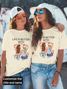 Customized Sister T-Shirts, Bride Party, Customized Best Friend T-Shirts - Apricot - View 1