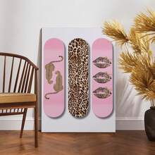 1 Piece Of Pink Leopard Print Skateboard Canvas Poster Art Print, Retro-Chic Print, Pink Cheetah And Leopard Kissing Skateboard, Girly Stockholm Style Aesthetic Wall Art Painting With Frame, Suitable For Contemporary Bedrooms, Bar Carts, Bathrooms, Living Rooms, Hotels, Apartments, Hallways, Studios, Studies, Home Office Decorations Can Be Hung Directly. - Nhiều màu - Xem 5