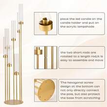 1Pcs 7 Arm Floor Candle Holders For Wedding,Metal Candelabra For Table Centerpiece, Gold Candle Sticks Holder Decor With Clear Acrylic Shade For Graduate Ceremony, Birthday Party (48inch) - Gold - View 9