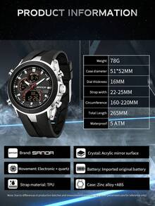 SANDA Hot 6279 防水数字手表，双显，男士硅胶表带，多功能腕表 - 均碼 - 查看 7