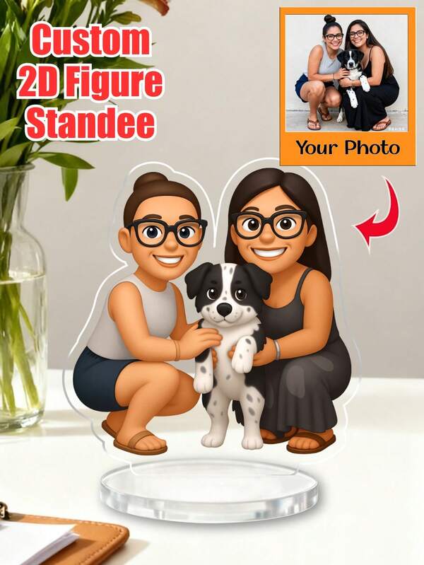 1/3/5 piezas Retrato de figura de acción personalizada, Arte de retrato digital personalizado, Placa acrílica de foto personalizada a dibujo animado 2D, Recuerdo de boda, Recuerdo acrílico personalizado, Regalo de aniversario, Recuerdo perfecto para ocasiones especiales, Soporte de foto personalizado