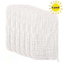 6pcs Pure White Baby Towels - Unisex 6 Layer Gauze Design, Strong Water Absorption, Soft & Comfortable, Healthy & Can Be Used As Burp Cloths, Towels, Face Cloths, Etc., Suitable For All Seasons - Best Gift For Holidays And The Best Choice For New Parents - White - View 11