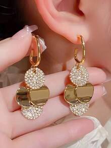 1 Cặp bông tai hợp kim đồng tua rua thiết kế hình học sang trọng, thanh lịch, cao cấp, đính đá Rhinestone hoàn toàn, thích hợp cho trang phục hàng ngày, dạ hội, tiệc tùng, lễ hội của phụ nữ - Vàng - Xem 4