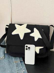 Bolso de tote con bolsillo frontal con estampado de estrellas - Negro - Ver 5