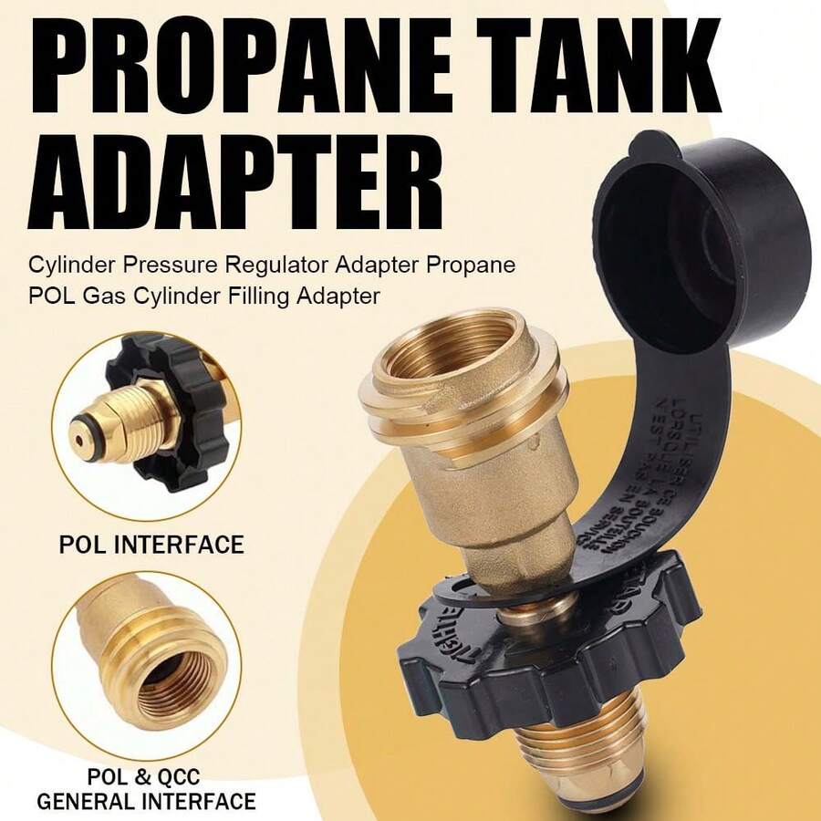 Gas Adapter Converts Universal Fit POL To QCC5-100LB Gas Cylinder Converts Propane Pressure Valve For BBQ Gas Grill Heater - Brass Color - View 1
