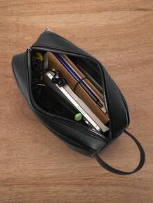 HOVI'S 男士大容量手拿包，PU皮革多口袋收纳包，双拉链设计，带腕带，可装平板电脑、手机及其他必需品（23x13.5x7厘米），情人节特惠 - 黑色 - 查看 8