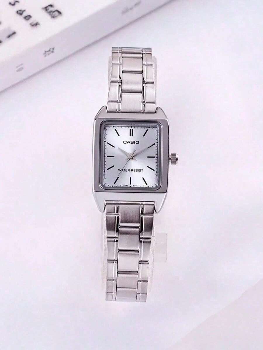 Casio 卡西欧方形腕表，配不锈钢表带 - 时尚男女款腕表及百搭男士腕表可选 LTP-V007D-1E/LTP-V007D-2E/LTP-V007D-4E/LTP-V007D-7E - 白色 - 查看 1