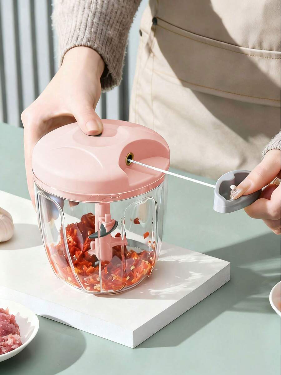 1pc Manual Food Processor, Portable Hand-Pull Garlic Onion Chopper, Rope-Style Vegetable Chopper, Can Be Used To Chop Ginger, Chili, Vegetables, Fruits, Nuts, Herbs, Also Can Be Used As Manual Meat Grinder, Rotary Onion Mincer, Vegetable Chopper, Creative Fruit Grinder, Meat Grinder, Portable Hand-Pull Meat Grinder, Pull-Cord Style Manual Food Processor, Suitable For Home/Restaurant Kitchen - Multicolor - View 1