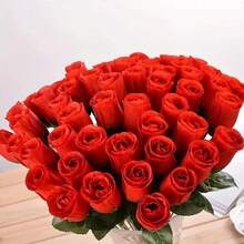 10 piezas Ramo de rosas artificiales - Rosas rojas realistas con hojas verdes densas, sin mantenimiento, adecuadas para bodas, hogar, decoración de fiestas de San Valentín - Arreglo floral falso duradero, decoración del hogar romántica, diseño de pétalos delicado, apariencia realista - Rojo - Ver 5