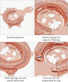 MINGZHE Colador de Cócteles, Colador de Barra de Acero Inoxidable, Colador de Cócteles Desmontable, Herramienta de Barra, Colador de Bebidas, Accesorio para Camareros Y Mixólogos(Plata) - Oro rosa - Ver 6