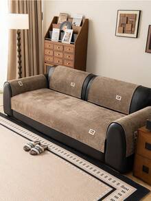 1pc Modern Decorative Sofa Cover, English Label, Durable Polyester Fabric, Non-Slip, Suitable For All Seasons, Easy To Clean, Machine Washable, Fits 1, 2, 3, 4-Seater Sofas And Sectional Sofas, Ideal For Living Room, Office, Bedroom, Outdoor Home Decor - Coffee Brown - View 8