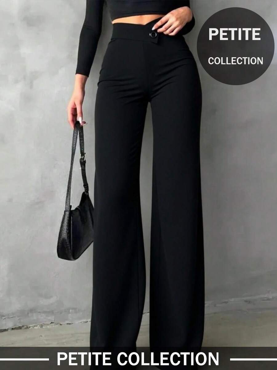 小码女士纯色休闲优雅直筒裤，适合日常穿着、办公室通勤、约会、度假、派对等场合，黑色，春季款。 - 黑色 - 查看 1