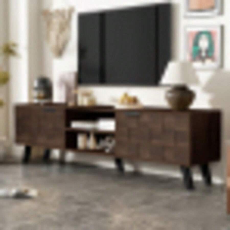 Modern TV Cabinet With 2 Doors And 2 Open Compartments – 160.5 X 35.5 X 45 Cm - Brown - View 1