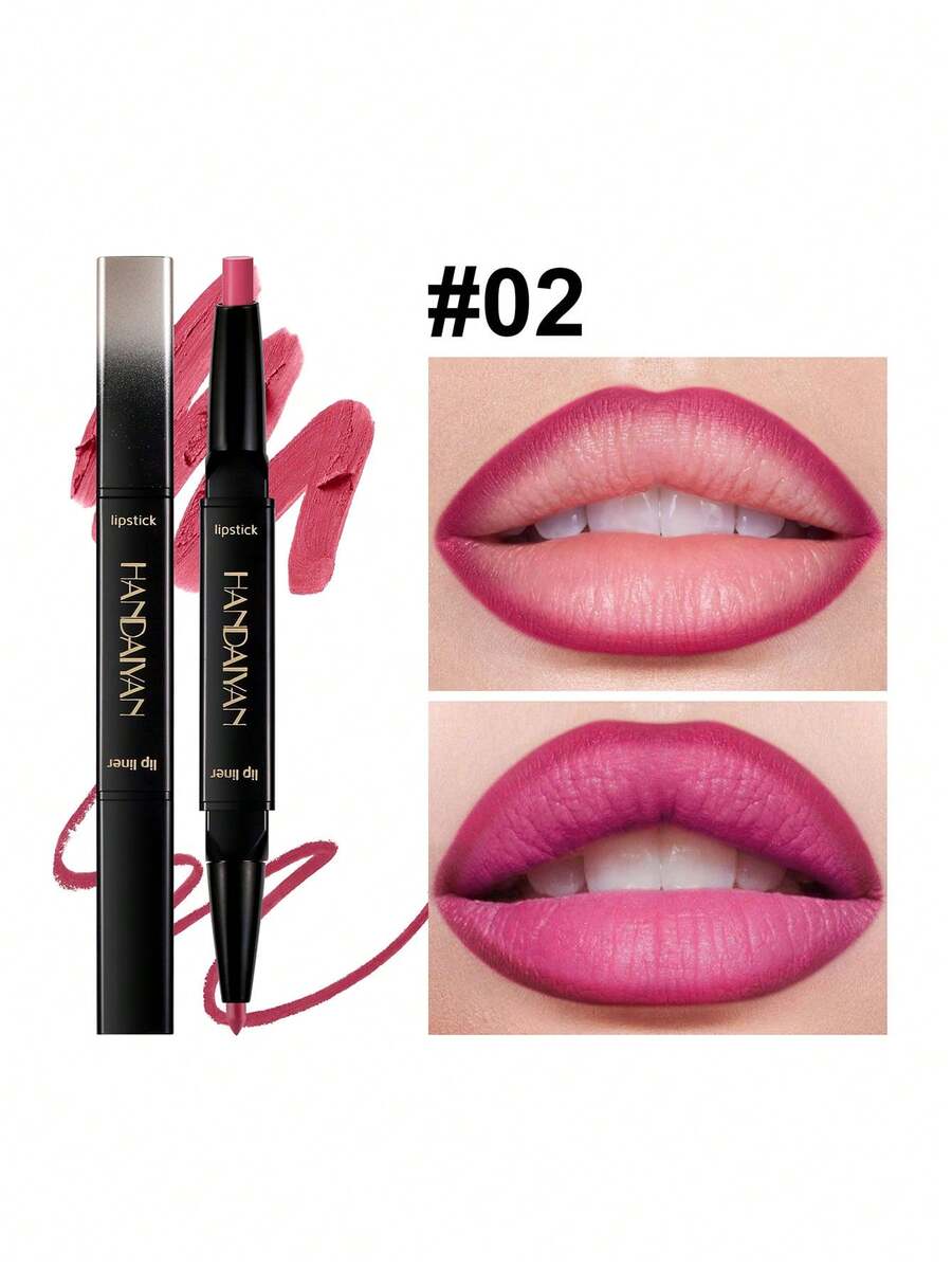 2-In-1 Dual-Ended Lipstick & Lip Liner, Natural Long-Lasting Matte Finish, Great Gift For Singles Party, Christmas, Winter Camping, Portable Cosmetics - 02 - Xem 1