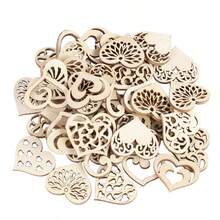 50片空心木质心形切片，乡村婚礼装饰，情人节生日派对激光切割木制工艺品