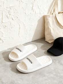New Fashion FASHION Letter White Couple Slippers - EVA Lightweight, Flexible, Thick Sole, Waterproof, Non-Slip, Quick-Drying, Comfortable, Solid Color, Slip-On, Non-Slip, Lightweight, Breathable, Soft And Comfortable, Suitable For Indoor And Outdoor Casual Slip-On, Open Toe Design, Low Heel Fashion, Casual Flat, Unisex Casual Simple Slippers/House Sandals