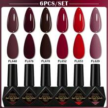 FOUR LILY 10ml 6支装红色系列凝胶指甲油，节日闪亮半永久美甲，UV LED卸甲 - 紅色 - 查看 15