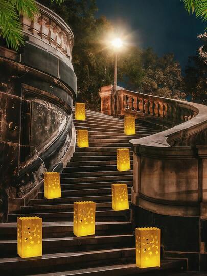 20 piezas/Set Bolsas de Farolillos, incluye velas sin llama, luces LED tipo té y bolsas de papel para farolillos, bolsas de farolillos especiales decoradas con patrones de estrellas y lunas, hechas de material retardante de llama duradero y reutilizable, adecuado para decoración de fiestas de Ramadán, bodas, Día de San Valentín, decoración de jardín al aire libre.