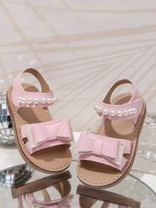 2026 New Sweet Princess Children's Sandals, 1 Pair, Decorated With Pearl Bow, Soft And Non-Slip Open Toe Design, Flat, Suitable For Daily Wear, Summer Outing And Birthday Party - Pink - View 9