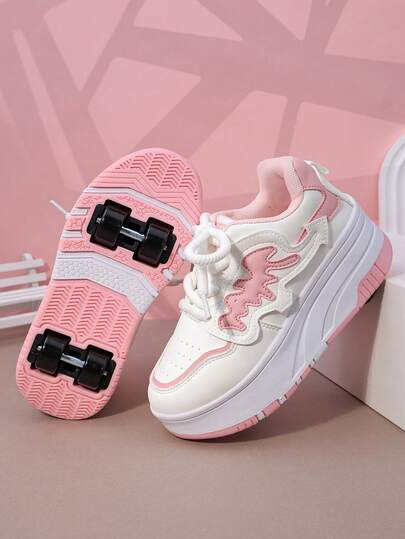 Kids' Roller Skate Shoes With 4 Wheels, Detachable Wheeled Sneakers, Lace-Up Heelys Roller Shoes, Fashion Casual Shoes For Boys And Girls