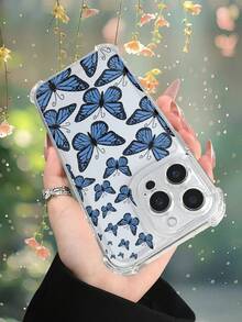 1 pieza Funda de teléfono con diseño de mariposas azules en estilo natural y elegante, patrón delicado y lleno de vida, funda transparente resistente a golpes, ligera y con corte preciso, compatible con iPhone 17/16/15/14/13/12/11/XS/XR/X/PLUS/PRO/PROMAX, compatible con Galaxy A34/A35/A54/A55, Galaxy S20/S21/S22/S23/S24 Ultra/Plus, compatible con Moto/Galaxy/Redmi/Honor/OPPO, regalo de fiesta - transparente - Ver 7