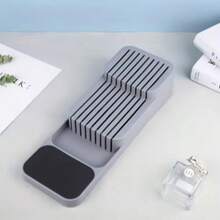 Compact Kitchen Knife In-Drawer Organizer,Live And Home Professional Lying 2 Tier Knife Block,Drawer Insert For Kitchen Utensils,Streamlined Storage For Efficient Kitchen Organization - Grey - View 6