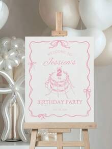 Personalized Pink Bow Welcome Sign, Suitable For Birthday Parties - Customizable Name And Date, Elegant Floral Balloon Design, Plastic Material, Suitable For Home Decor, Yard Or Event, Birthday Party Decor, Yard Decor, Modern Design,Home Decor Living Room - Multicolor - View 8