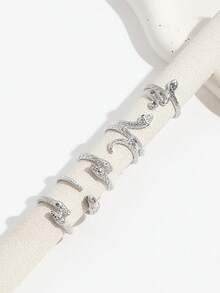 Bộ 5 nhẫn hình rắn xếp chồng, nhẫn rắn nhỏ bất đối xứng độc đáo dành cho nữ - Bạc - Xem 2