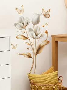 1 pieza Pegatina de flor de vid dorada premium - Adecuada para sala de estar, dormitorio, cocina, decoración de puertas y paredes, decoración del hogar, diseño floral, decoración elegante, acabado mate, fácil aplicación, despegar y pegar, diseñadores de interiores, entusiastas, pegatina de pared para pared/dormitorio, pegatinas decorativas de pared