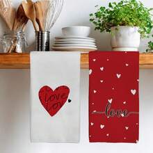 MEMNUN 2pcs Valentine's Day Red Love Text Pattern Kitchen Towels, 15.75*23.62in(40*60cm), Modern Microfiber Soft Absorbent Dish Towels, Hand Towels, Tea Towels, Cleaning Supplies, Ideal For Bathroom And Kitchen Decor, Home Decoration And Gifts - Multicolor - View 7