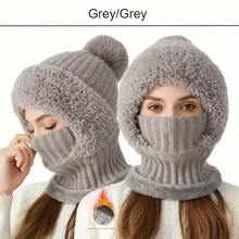 1pc Grey Color Women's Winter Knitted Balaclava, Warm Full Face Coverage Beanie With Ear Flaps And Neck Gaiter, Stylish Ski Mask For Cold Weather Outdoor Activities. A Winter Essential For Women, This 2-In-1 Knit Hat With Fleece Lining Can Be Worn In Two Ways. It Keeps You Warm And Blocks The Wind With A Hood, Neck, And Leg Coverage, Making It Perfect For Outdoor Cycling. The Best Gift Choice To Keep Your Girlfriend Warm All Winter. - Grey - View 11