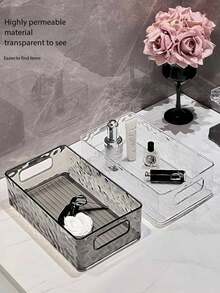 1个豪华透明亚克力化妆品收纳盒，带提手，可存放化妆品、护肤品、口红和面膜，可堆叠桌面支架，适用于梳妆台、浴室、橱柜和办公桌，多功能收纳盒，是送给喜欢整洁时尚空间的女性、朋友和同事的完美礼物，非常适合圣诞节、情人节、生日、乔迁和节日庆祝活动。 - 無色 - 查看 5