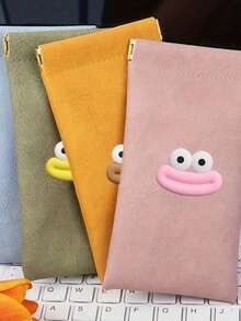 1pc Soft Faux Leather Glasses Case With Cartoon Sausage Mouths Stickers- Portable & Protective Pouch For Eyeglasses, Business Leather Glasses Case, Travel Leather Glasses Case, Cute Glasses Case, Vintage Leather Glasses Case, Glasses | Sleek Solid Color Design | Ideal For Storage & Accessories