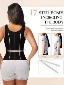 Waist Trainer Corset For Women Tummy Control Sport Workout Body Shaper Vest For Women Postpartum Gym Zipper And Hooks  Pajama Tops - màu đen - Xem 2