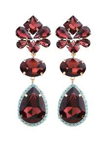 sehuoran 1 Pair Handmade Copper Alloy Welded Geometric Shape Teardrop Glass Crystal Dangle Earrings For Women