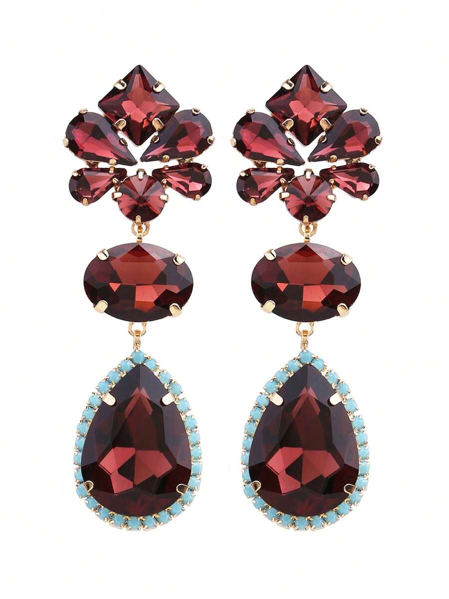 sehuoran 1 Pair Handmade Copper Alloy Welded Geometric Shape Teardrop Glass Crystal Dangle Earrings For Women