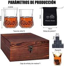 NANCHU Juego de Vasos para Whisky Set de Regalo con Whisky,Gift Set con 2 Vasos 6 Piezas de Piedra de Whisky y Bolsa, Pinzas de Acero Caja de Madera de Pino, para Cognac, Vodka, Bourbon,Cocktai (T-1) - Acero inoxidable - Ver 7