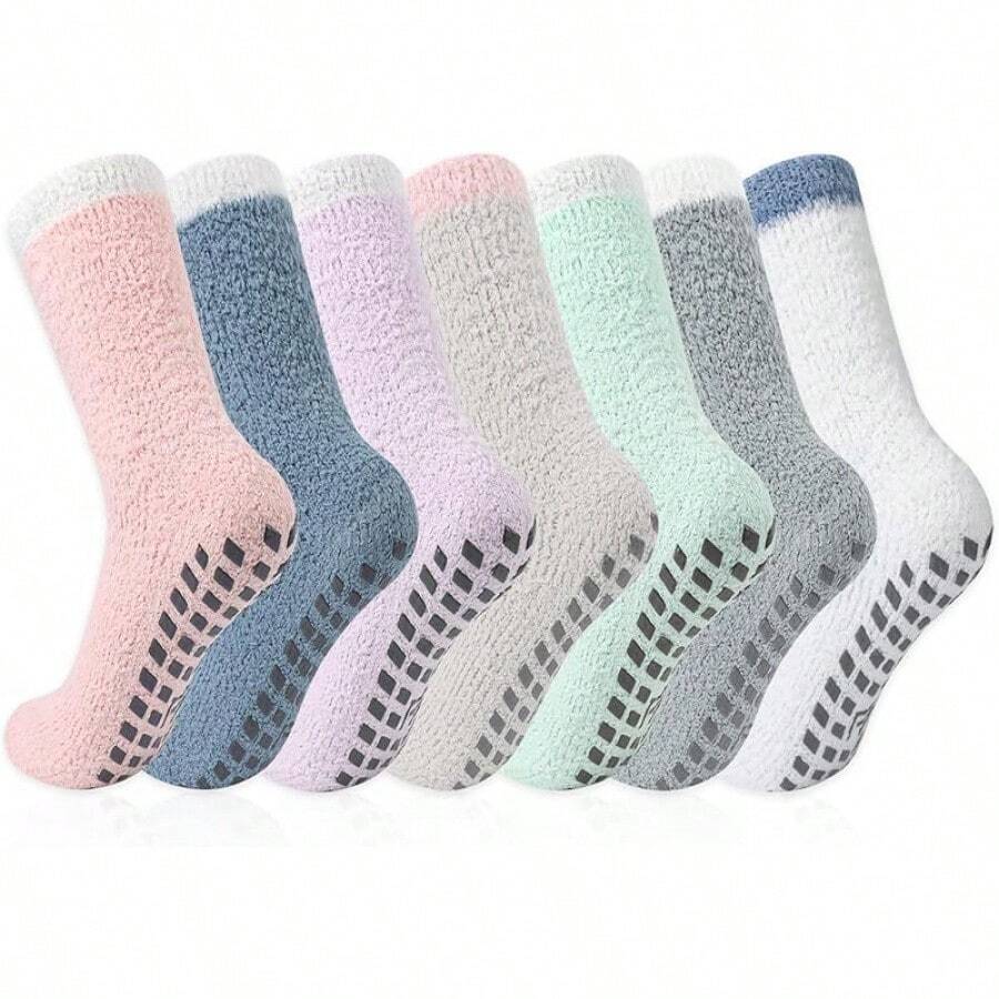 7 Pares Calcetines de Invierno para Mujer, Calcetines de Lana de Coral, Calcetines de Térmicos Mujer, Regalo Perfecto, Cálidos, Gruesos y Suaves, Térmicos, Talla única - 7 colores - Ver 1