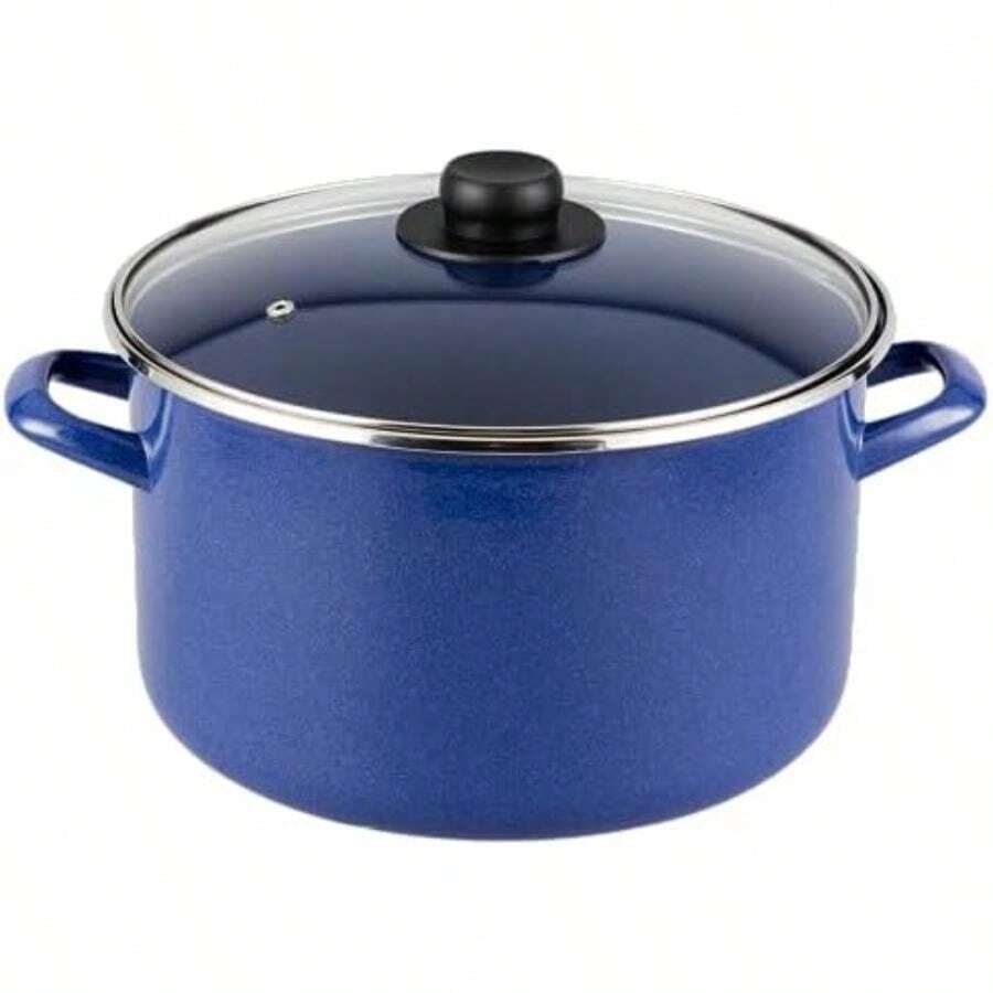 Ekco - Olla con tapa de Vidrio y escape de Vapor, Hecha de Acero Esmaltado, Color Azul, 20 cm(26 cm) - Multicolor - Ver 1